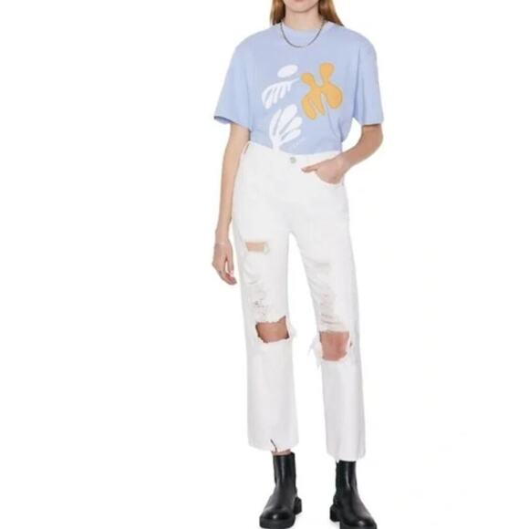 Frame Denim Denim - Frame Denim Le Jane Crop Jeans Distressed Straight Leg High Rise White Size 27